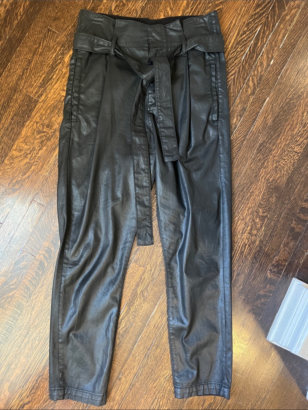 DL1961 Black Faux Leather Belted Chinos